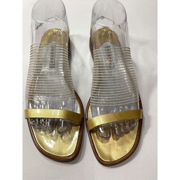 Via Spiga Yellow White Sheer Open Toe Summer Sandal Shoes - Picture 3 of 14